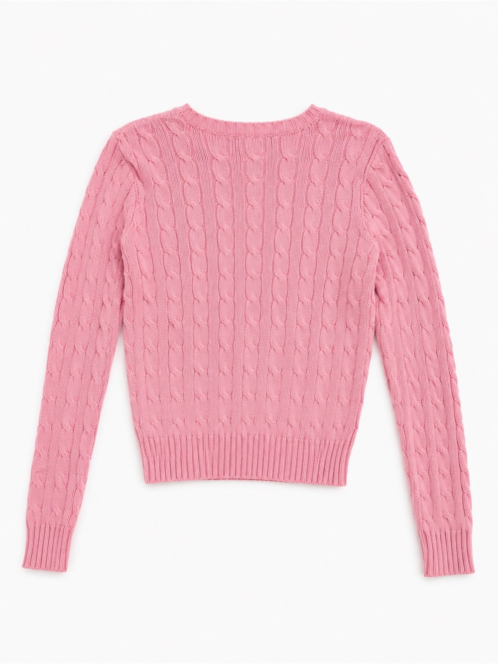 Ralph Lauren Pink Cable-Knit Crew Sweater with Yellow Pony - Picture 2 of 3